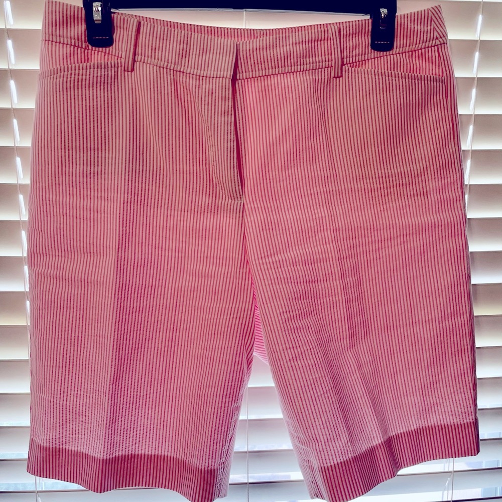 Talbot’s pink and white seersucker shorts,